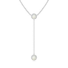 This lariat style necklace designed in 14k white gold is high on sophisticated elegance. The two round moonstones are bezel-set and linked together by a cable chain, exhibiting a simple but alluring design. Lariat Style Necklace, Moonstone Necklace, Style Necklace, Moon Stone, The Two, Bezel Setting, Necklace Designs, Cable Chain, Moonstone