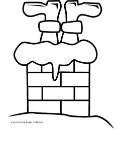 a black and white drawing of a brick chimney with two axes sticking out of it