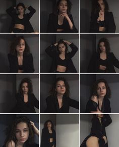 a collage of photos of a woman posing for the camera