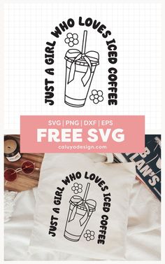 two t - shirts with the words free svg on them and an image of a drink