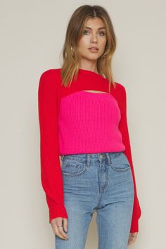 True to Size100% AcrylicHand Wash Cold, Dry FlatLong SleevesCenter Front CutoutKnit FabricationNo ClosuresNot LinedDemand attention in our Rozie Colorblock Crop Knit Cutout Sweater! This bright red and pink colorblock crop knit features a front cutout at the bust. Wear this unique piece with denim and heels. Size S: Length measures 19” from shoulder to hem with a 32” bust Size M: Length measures 20.5” from shoulder to hem with a 34” bust Size L: Length measures 21.5” from shoulder to hem with a Colour Block Sweater, Cutout Sweater, Winter Fit, Fall Fit, Spring Fits, Valentine's Day Outfit, Pink Colour, Color Block Sweater, Colour Block