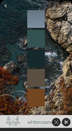 an image of the ocean and rocks with color swatches on it's screen