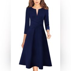 Nwt Vfshow 3/4 Sleeve A-Line Dress Navy Blue Size Small 10079 Blue Midi Dress With 3/4 Sleeves For Party, Blue 3/4 Length Dress For Party, Blue Half Sleeve Dresses For Fall, Blue 3/4 Sleeve Dress For Fall, Blue 3/4 Sleeve Dresses For Fall, Blue Midi Dress With 3/4 Sleeves For Work, Blue 3/4 Length Dress For Work, Blue 3/4 Length Dresses For Work, Blue Half Sleeve Office Dress