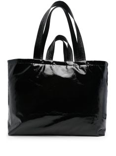 black wool blend patent finish crinkled finish open top two flat top handles two flat shoulder straps main compartment internal logo patch internal slip pocket full lining Christian Wijnants, Chanel 2, Iconic Bags, Demi Fine Jewelry, Exclusive Fashion, Fine Earrings, Large Tote Bag, Ballet Flat Shoes, Pump Sandals