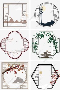 Japanese Design Aesthetic, Mountain Png, Hand Painted Frames, Art Chinois, رعب نفسي, Art Japonais, Chinese Patterns, Art Tutorials Drawing, Drawing Base