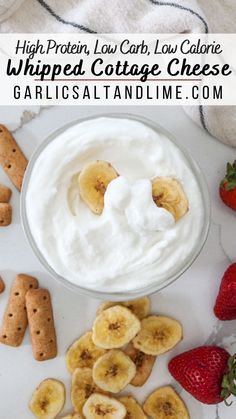 Whipped cottage cheese in a serving bowl with fruit for dipping. Dessert Dip Recipes, Cottage Cheese Dips, Cottage Cheese Desserts, Food Processor Uses, High Protein Snack, Cheesecake Mix