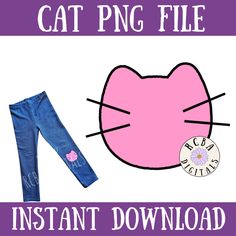 a pink cat hat and jeans with the words, instant printable for kids to make