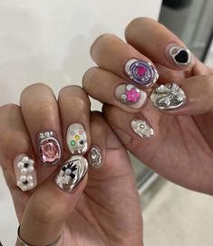 here.re_nail Nail Inspo Korean, Nails Charm, Charm Nails, Junk Nails, Mens Nails, Nails 3d, Hippie Nails, Punk Nails, Nails Cute