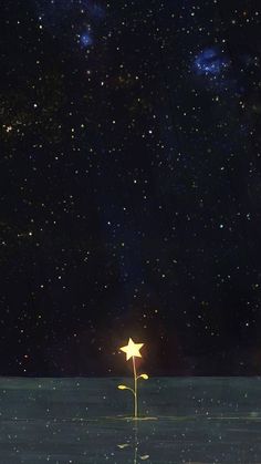 a lone star in the middle of water with stars above it and on the other side