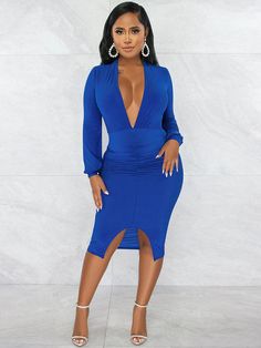 Material:Milk Silk. 80-90% Polyester & Spandex. Features:Long sleeve. low-cut. solid color. ruched. split. bodycon midi dress.Style:Party Run Small. Order One Size Up Velvet Midi Dress, White Bodycon Dress, Long Sleeve Dresses, Ruched Midi Dress, Lace Dress Long, Elegant Red, Long Sleeve Lace Dress, Patchwork Dress, Sleeve Dresses