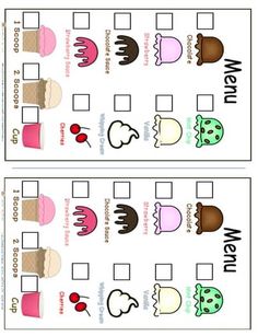 two worksheets with pictures of different characters