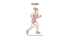 a woman running with the words cardio above her head and bottom half of her body