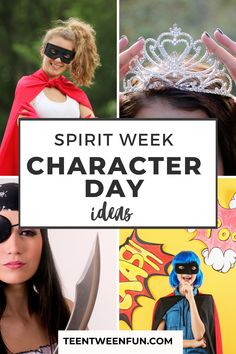 a collage of photos with the words spirit week character day ideas