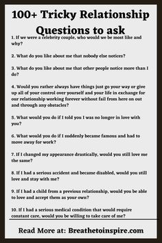 Tricky relationship questions Question Answer Relationship, Questions For Long Term Relationship, Long Term Relationship Questions, Cute Questions To Ask Your Girlfriend, Questions For Myself, Relationship Questions Game, Deep Relationship Questions, Questions To Ask Girlfriend