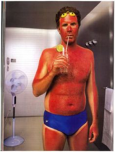 Sunburn Pictures, Will Ferell, Funny Sunburn, Tan Fail, How To Treat Sunburn, Bad Sunburn, Sunburn Relief, Will Ferrell, Fake Tan