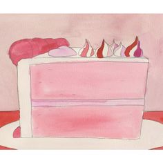 a drawing of a cake with candles on top and pink frosting, sitting on a plate