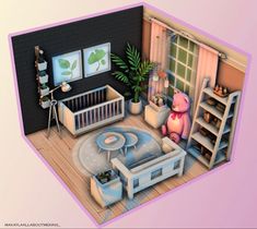 an animated view of a baby's room with furniture and decor on the floor