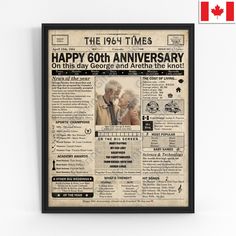 an old newspaper advertises happy 60th anniversary