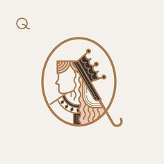 an image of a woman's face with the letter q in gold and black