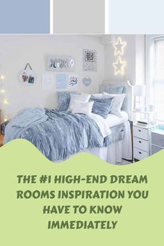 a bedroom with white walls and blue bedding is featured in the article, the 1 high - end dream rooms inspiration you have to know immediately