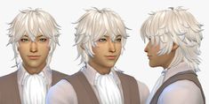 three male avatars with white hair and vests