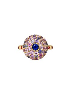 Dome topped by 0.320cts blue sapphire with pavé set 2.69cts purple sapphires in various shades, flush set 0.900cts red spinels on dome base and ring shank with hanging bezel set 1.30cts purple sapphires in 18K gold Ring US Size 7, contact us for other size information Presented in our artisanal leather jewelry box, handmade in a small workshop in Bangladesh Multicolor Sapphire Ring, Leather Jewelry Box, Small Workshop, Ring Shank, Hagia Sophia, Purple Sapphire, Box Handmade, 18k Gold Ring, Leather Jewelry