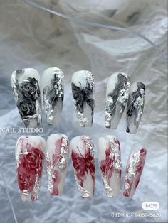 Japanese Abstract Nail Art, Korean Marble Nails, Japanese Art Nails, Chrome Marble Nails, Nail Designs Japanese, Korean 3d Nail Art, Ulzzang Nails, Nails Xiaohongshu, Nail Watercolor