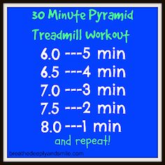 the 30 minute pyramid for treadmill workout is shown in blue and black with green lettering