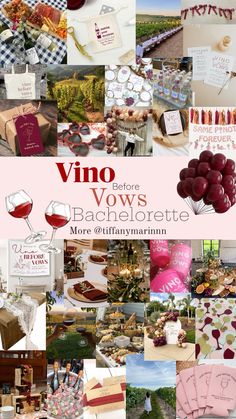 a collage of photos with wine and other items