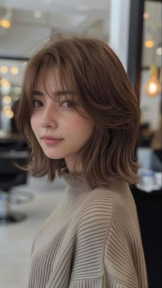 Hairdye Ideas Brown Hair, Brown Hair Colors Shoulder Length, Short Hair Two Tone Color, Hair Color For Morena Skin Short Hair, Brown Hair For Short Hair, Cool Brown Hair Short, How To Get Brown Hair Naturally, Shoulder Length Mushroom Brown Hair, Hair Color Styles For Short Hair