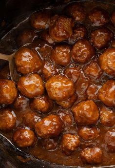 the meatballs are cooked and ready to be eaten in the crock pot for dinner