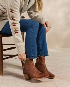 Handcrafted from calfskin and suede, this women's western ankle cowgirl bootie is the ultimate in ladies' fashion with unmatched comfort to boot. Buy yours today! | Tecovas Women's The Daisy Boots, 6'' Shaft, Scotch, Goat, 2.5'' Heel, Size 11 B Rustic Wardrobe, Prom Tickets, Cute Tomboy, Summer Store, Style Uniform, Western Fits, Xmas Wishes, Buy Boots, Western Ankle Boots