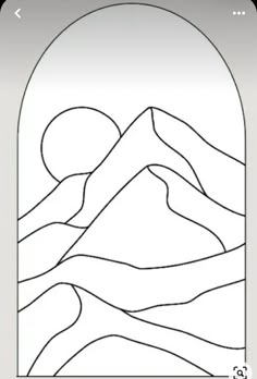 a stained glass window with mountains in the middle and clouds above it, on a white background