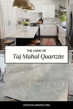 the look of taj mahlal quarzite in this modern kitchen