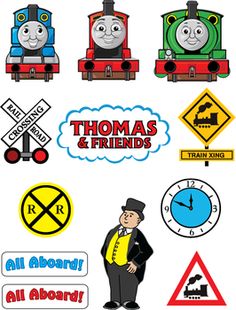 thomas the tank engine stickers are on display in front of a white background with an image of thomas the train