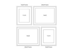 four square frames are shown with the measurements for each frame, and one has three different sizes