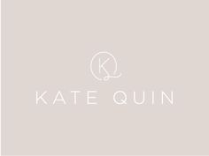 the kate quin logo is shown in white on a light gray background, with an oval