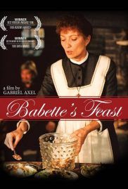 the movie poster for babette's feast with a woman in an apron preparing food