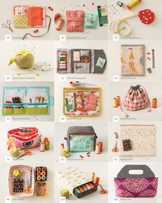 many different bags and purses are shown in this page, with the instructions to make them