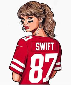 a drawing of a woman wearing a football jersey