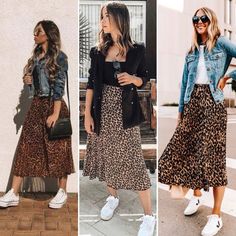 Printed Long Skirt Outfits, Printed Midi Skirt Outfit, Skirt Outfit Summer, Christmas Outfit Ideas, Leopard Print Outfits, Colour Combinations Fashion