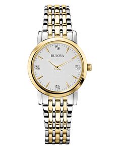 Bulova Classic Women's Gold Diamond Stainless Steel Watch | Bulova Two Tone Watches Women, Bulova Watches Women, Bulova Watches, Watches Women, Women Diamond, Two Tone Watch, Women Wrist Watch, Stainless Steel Watch, Watches Jewelry