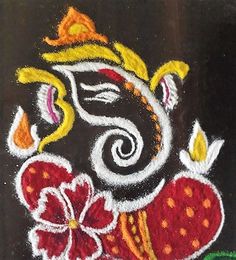 Kalichavdash Rangoli, Rangoli Images, Ganpati Rangoli, Rangoli Designs For Diwali, Indian Rangoli Designs, Simple Rangoli Designs, Easy Rangoli Designs Diwali, Rangoli Colours