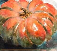 a painting of a large orange pumpkin