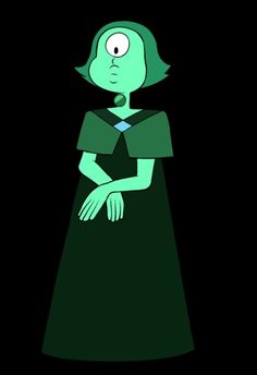 a cartoon character in a green dress with her hands on her chest and eyes wide open