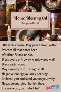 Herbs For Home Blessing, Mabon House Blessing, Blessing Oil Recipe, New House Blessing Ritual, New Home Blessing Ritual, Self Cleanse Ritual, Home Warding Spell, New House Cleansing Ritual, Spell Oils Recipe