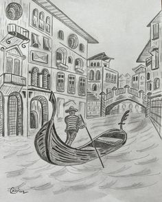 Drawing pencil sketch Italy Pencil Drawing, Venice Sketch Drawings, Italy Drawing Sketch, Drawings Of Italy, Gondola Drawing, Italy Drawing Easy, Pencil Shading Scenery, Europe Sketch