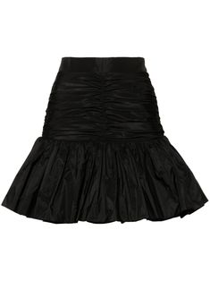 black faille high-waisted ruched detailing flared ruffle hem thigh-length concealed rear zip fastening Ruffled Mini Skirt, Ruffle Mini Skirt, Yoko London, Best Style, Black Mini Skirt, Curator Style, Asymmetric Hem, Ruffle Hem, Denim Dress