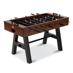 COMPETITIVE SIZE FOOSBALL TABLE: This 56” gaming table has a spacious 46.75"x26.5" playfield and its sturdy construction and wooden-style paneling ensure it’s not just a game table but a decorative centerpiece in any game room.. FAST-PACED PLAY: The 5/8” steel rods on this foosball table glide over plastic bearings and have a hollow design with wood octagonal non-slip handles for precise control and sideline ramps keep the ball moving on the PVC laminated, 12mm thick MDF playfield.. CRAFTMANSHIP: The foosball table has a beautiful Oak wood veneer finish that covers a sturdy MDF base and the goal boxes return your tabletop soccer ball after each exciting goal.. STABLE LEG DESIGN: The table has a reinforced A-style metal leg design and hidden 1.5” adjustable hidden leg levelers, guaranteeing Club Interior Design, Club Interior, Foosball Tables, Shuffleboard Table, Game Room Family, Foosball Table, Soccer Table, Welding Table, Foosball