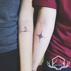 two people with matching tattoos on their arms